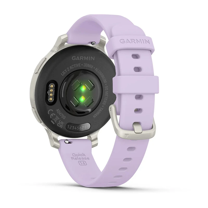 Montre intelligente et tracker d'activité Garmin Lily 2 Active - Argent avec bracelet en silicone violet jasmin