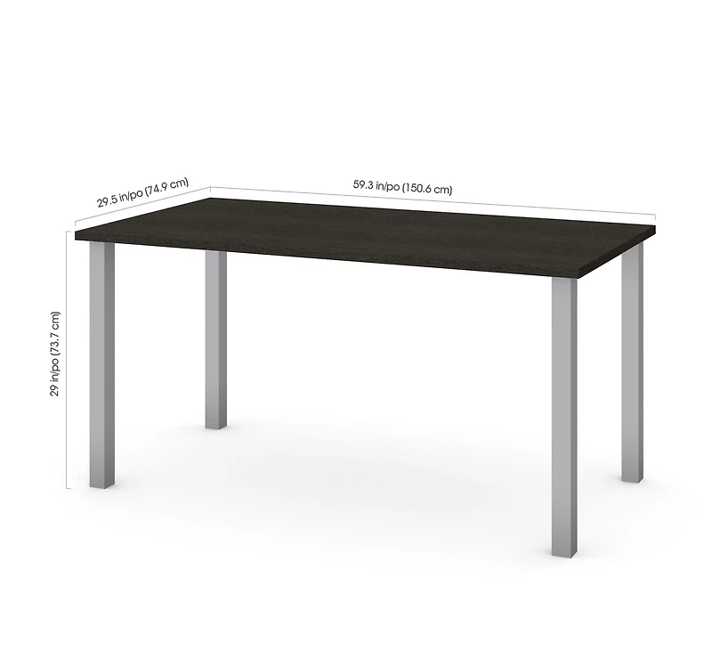Bestar Universel 59W Table Desk with Square Metal Legs in deep grey