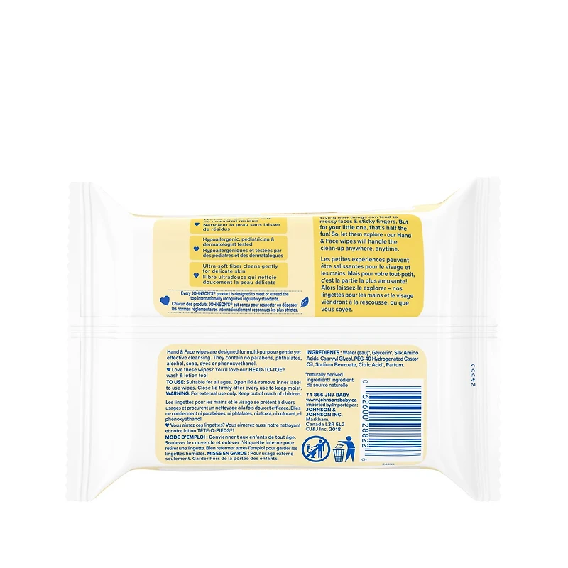 Johnson's Hand & Face Wipes 25 wipes