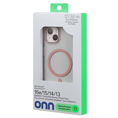 Coque souple de protection compatible MagSafe onn pour Apple iPhone 16e/15/14/13, transparente et rose
