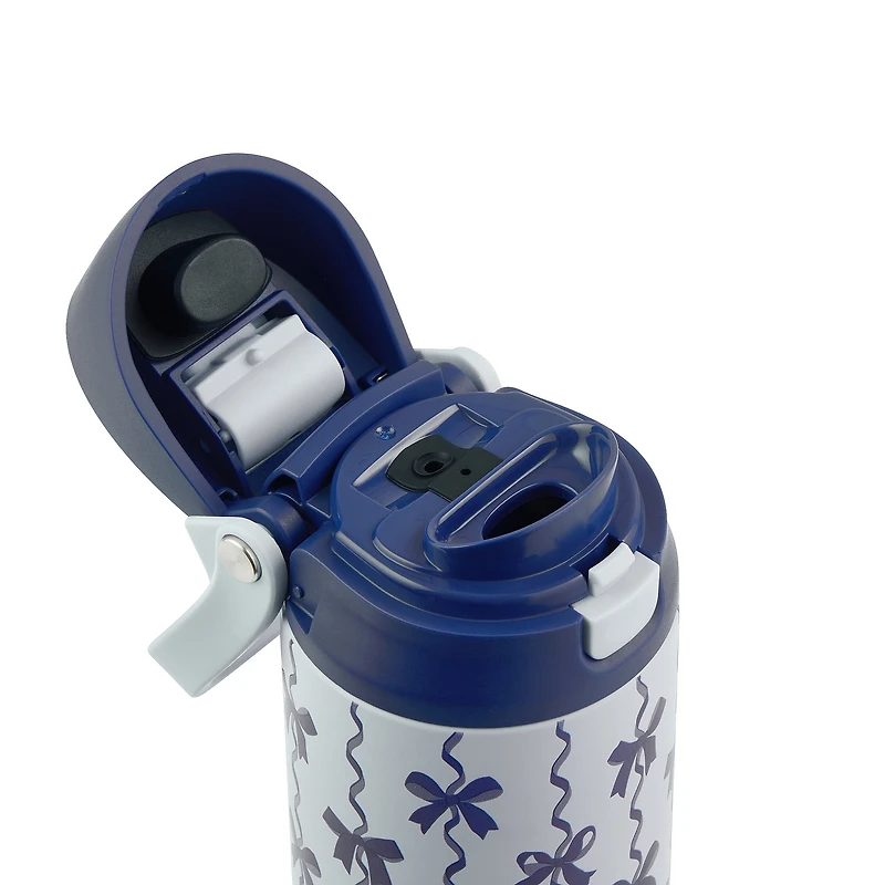 TAL Stainless Steel 2-in-1 Straw and Chug Water Bottle with Push Lid 24 fl oz, Blue Bows