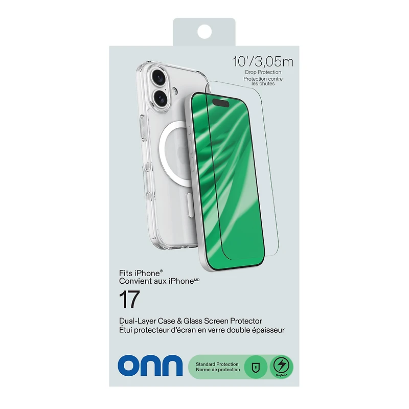 Coque de téléphone compatible avec MagSafe (Clair) et protecteur d'écran en verre avec plateau d'application facile pour iPhone 17