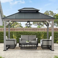 Sunjoy Outdoor Gazebo 10 X 12 ft. 2-tier Hardtop Grey Cedar Framed Gazebo with Steel Hardtop