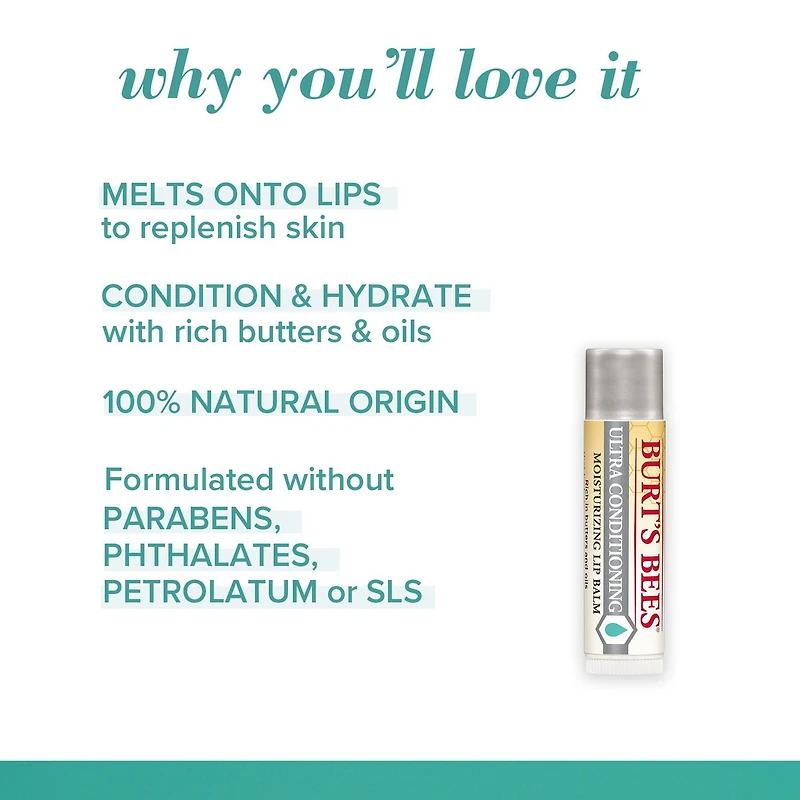 Burt’s Bees® 100% Natural Origin Lip Balm, Ultra Conditioning with Kokum Butter -