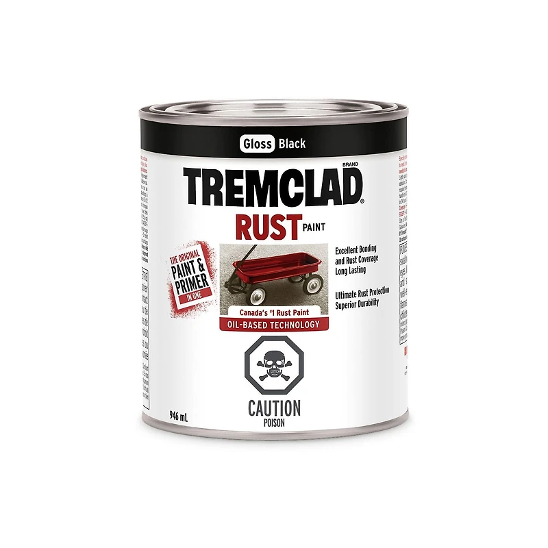 Rust Oleum Tremclad Oil-Based Rust Paint in Gloss Black, 946 ml