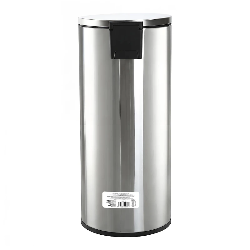 Poubelle de cuisine Better Homes & Gardens, 30 litres, en acier inoxydable, ronde, à pédale, avec couvercle à fermeture douce, argentée