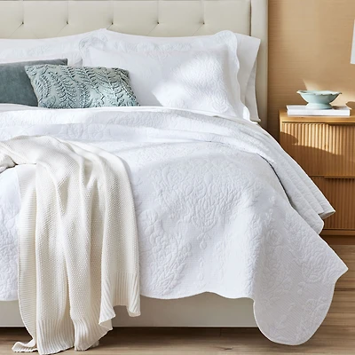 Better Homes & Gardens Embroidered Paisley Medallion Cotton Coverlet with Scalloped Edge (Coordinating Pillow Shams Sold Separately)