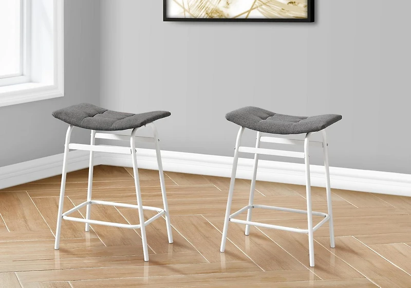Monarch Specialties Barstool, Counter Height, Set Of 2, Kitchen, Black Leather Look, Black Metal, Contemporary, Modern