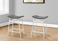 Monarch Specialties Barstool, Counter Height, Set Of 2, Kitchen, Black Leather Look, Black Metal, Contemporary, Modern