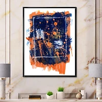 Designart Orange and Navy Blue Abstract FLOAT FRAME WALL ART