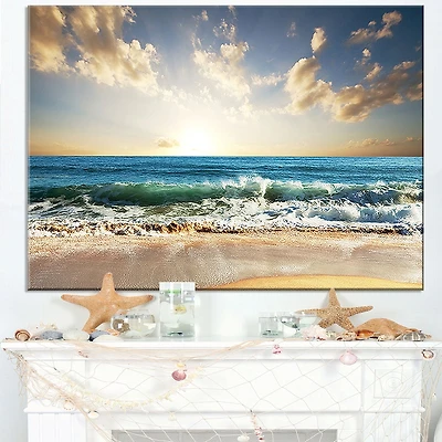 Design Art Cloudy Sky And Vibrant Blue Sea Seashore Canvas Wall Art