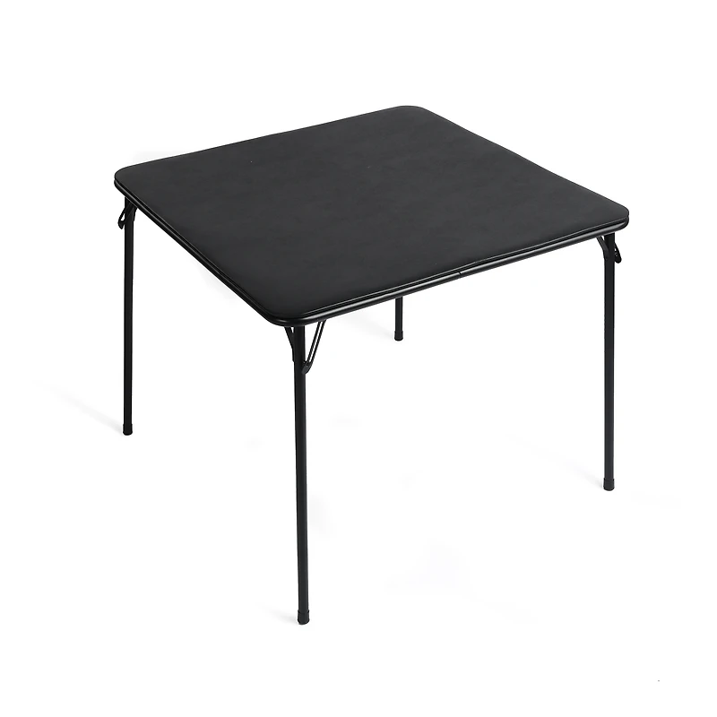 Homy Casa 33.9" Square Folding Table, Black PVC Top with Metal Legs for Dining, Game Room, Party and Small Spaces