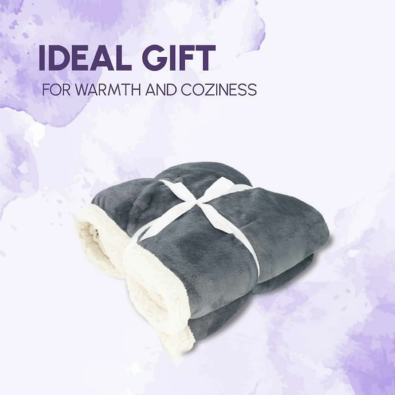Beddora Couverture de Luxe en Flanelle Sherpa – 50” x 60” – Ultra-Douce & Chaude – 450 GSM Polaire Réversible – Couverture d'Hiver Confortable pour Canapé Ou Lit – Gris
