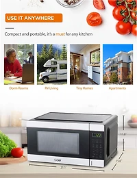 1.1 Cu Ft Microwave with 10 Power Levels, Small Microwave with Push Button, 1000W Countertop Microwave