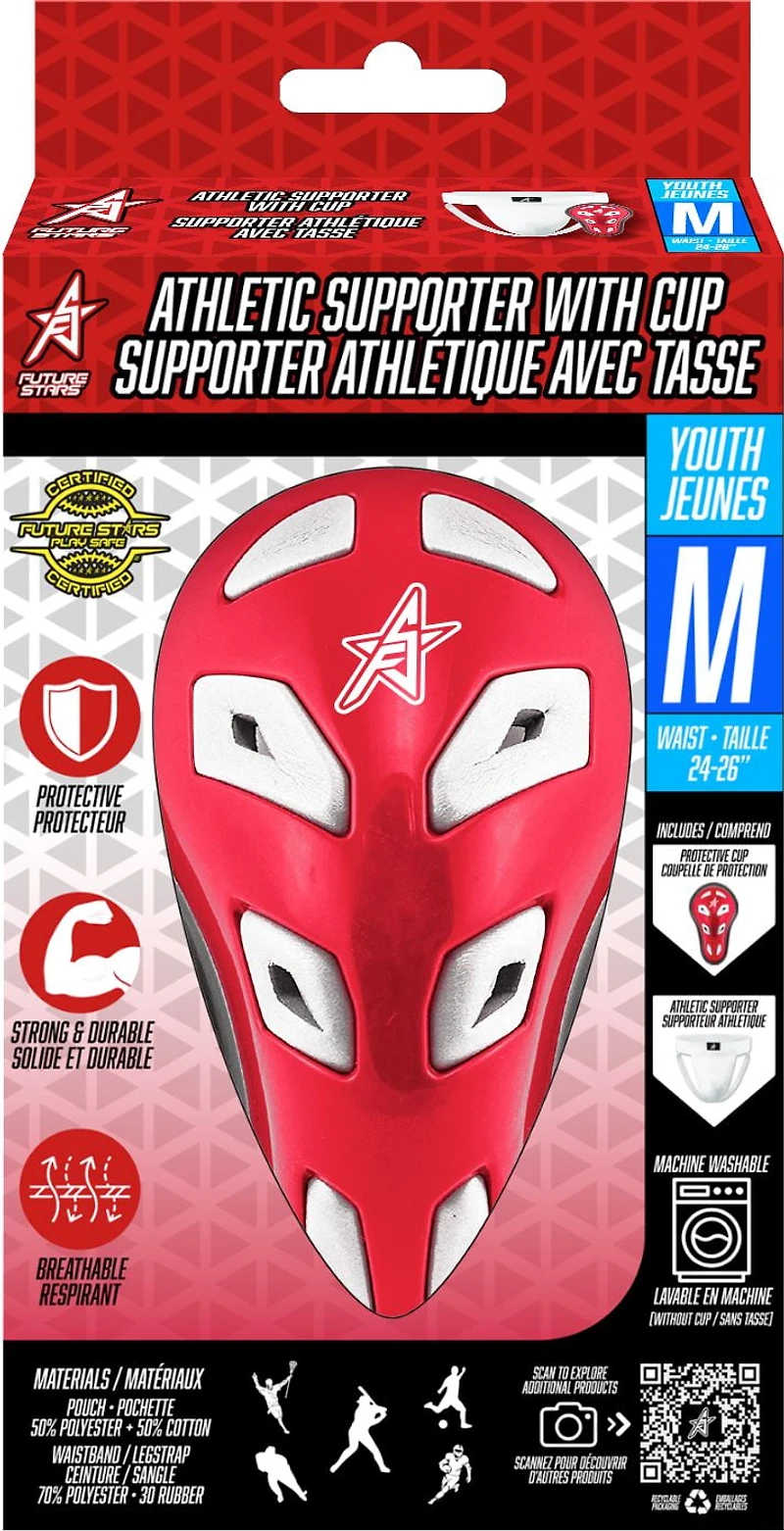 Support athlétique Future Stars avec jock cup et sangle de maintien - jeune - taille moyenne - Équipement de protection antimicrobien, lavable en machine et de style professionnel