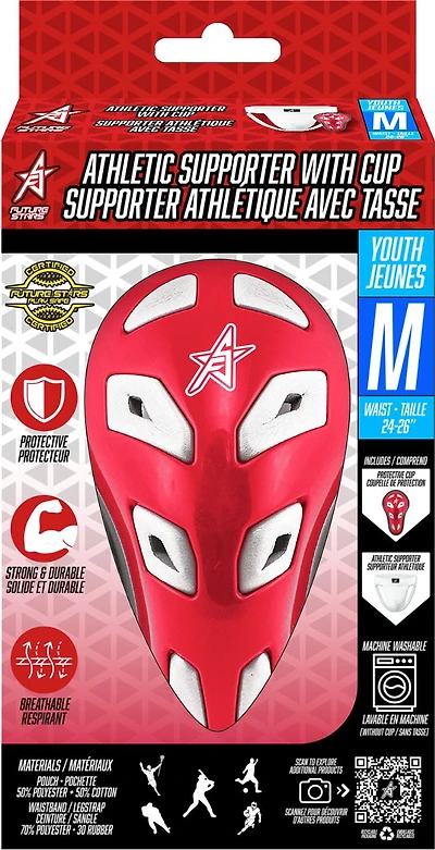 Support athlétique Future Stars avec jock cup et sangle de maintien - jeune - taille moyenne - Équipement de protection antimicrobien, lavable en machine et de style professionnel