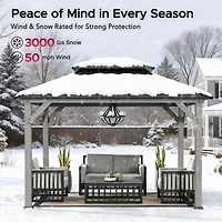 Sunjoy Outdoor Gazebo 10 X 12 ft. 2-tier Hardtop Grey Cedar Framed Gazebo with Steel Hardtop