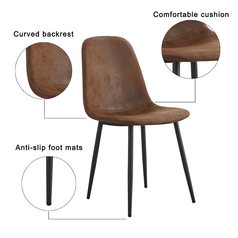 Noble House Modern Dining Chairs Set of 6,Brown Suede-Like Tech Fabric