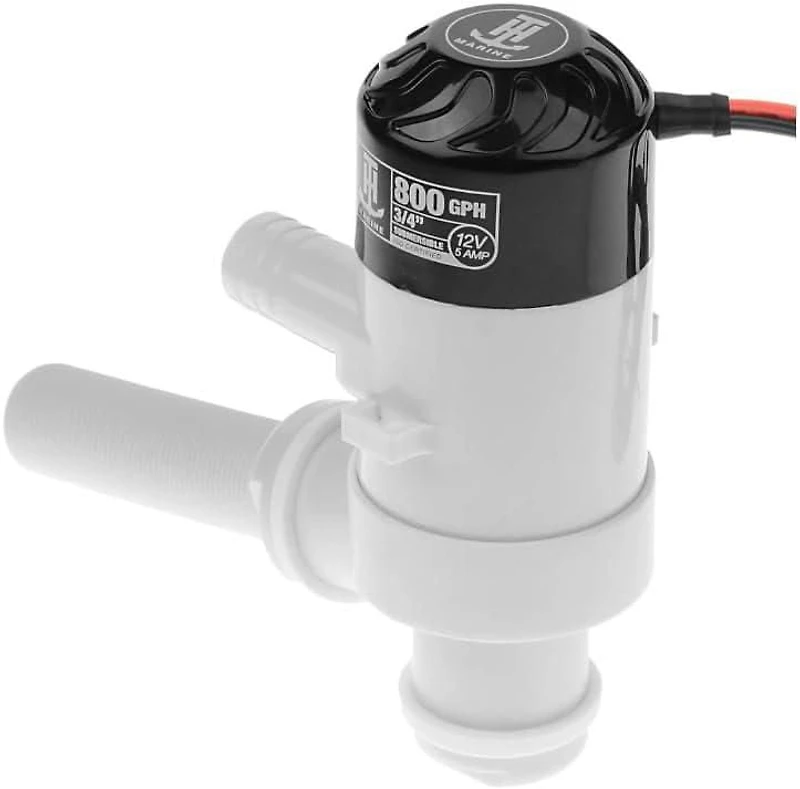 Blue Dog Marine 800 GPH Thru-Hull Livewell Pump for Boat, 12V 5A Bait Tank Aerator Submersible Cartridge