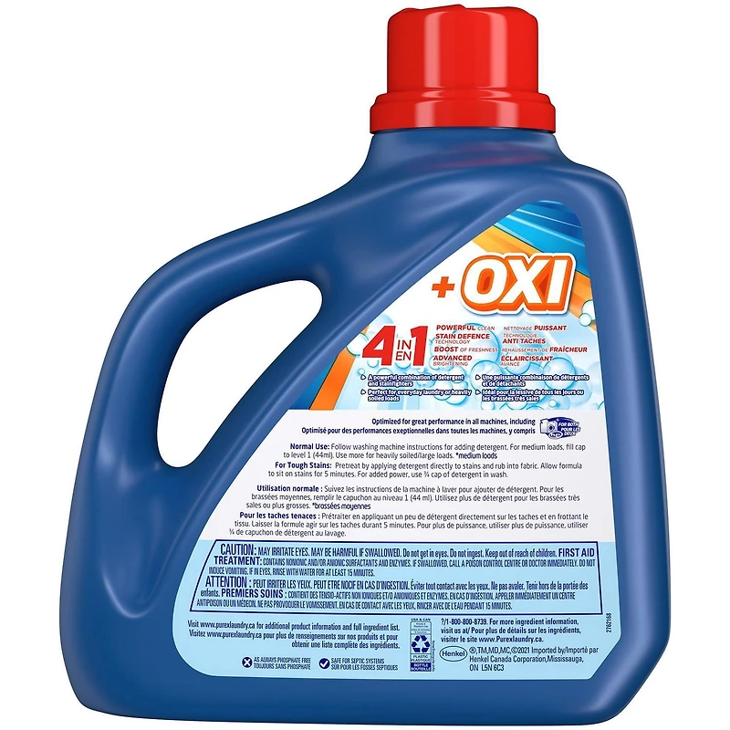 Purex Plus Oxi 4 in 1 Concentrated Liquid Laundry Detergent, 4.08 Litres, 92 Wash Loads