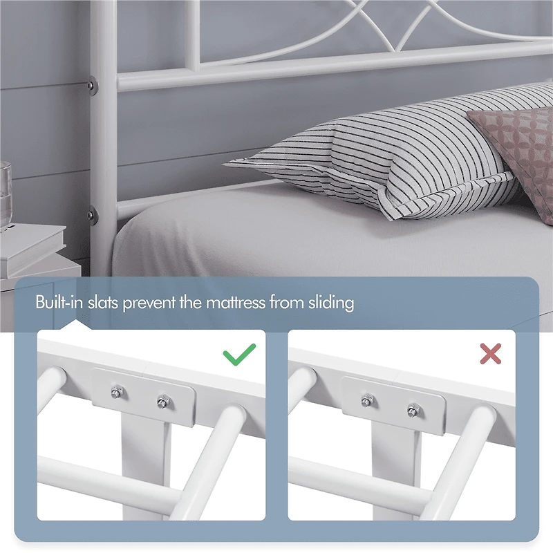 Fullfurnique Simple Metal Platform Bed with Curved Design for Adult, Twin, White
