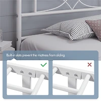 Fullfurnique Simple Metal Platform Bed with Curved Design for Adult, Twin, White