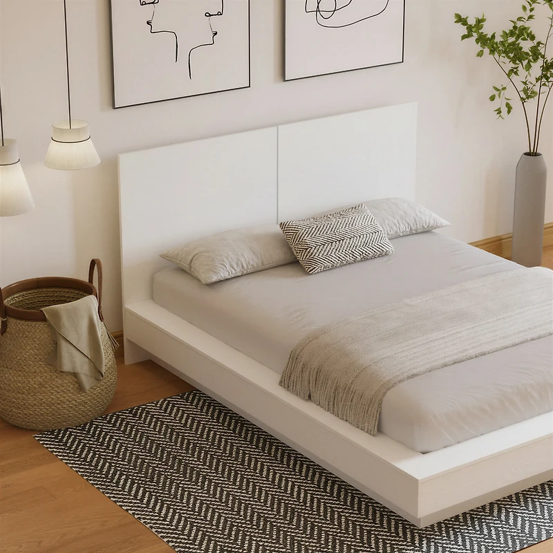 Nexera Napa Queen Platform Bed with Headboard, White Oak