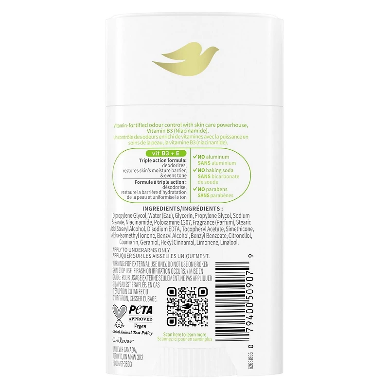 Dove Vitamin Care+ Cucumber & Melon Scent Aluminum-Free Deodorant Stick, 72h Breathable Odour Protection