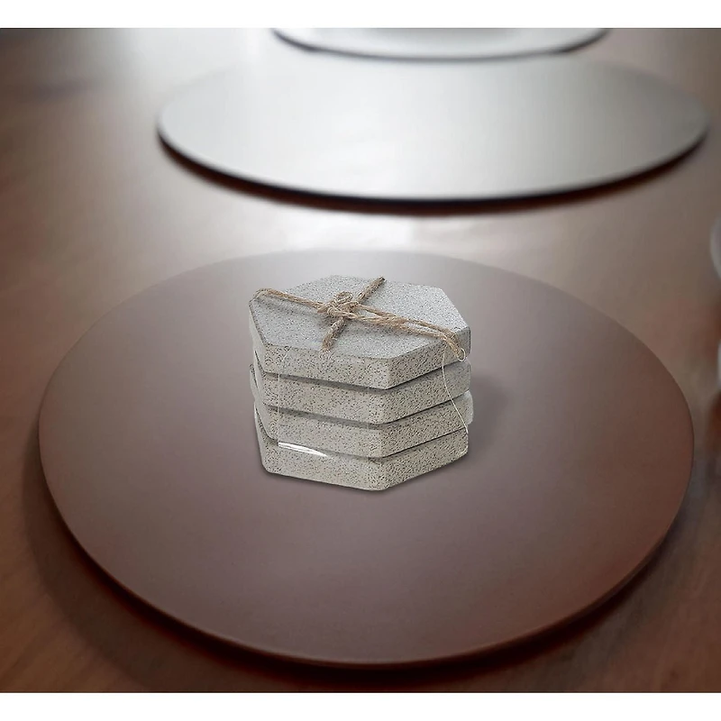 4Pc Terrazzo Stone Hexagon Coaster 4X4