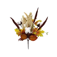 Piliers Buisson floral artificiel intérieur, érable et coton de couleur jaune, hauteur assemblée 45.5cm
