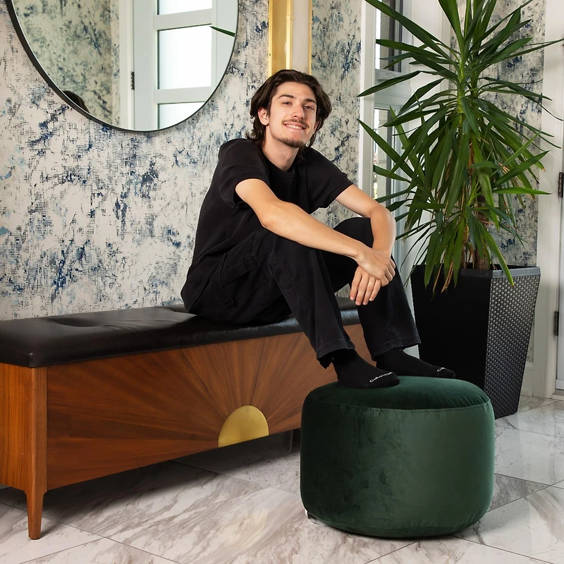 Belgique Forest Green Velvet Pouf Ottoman – Floor Cushion, Soft Polystyrene Bean Bag Footstool, Durable & Lightweight Accent for Living Room or Office