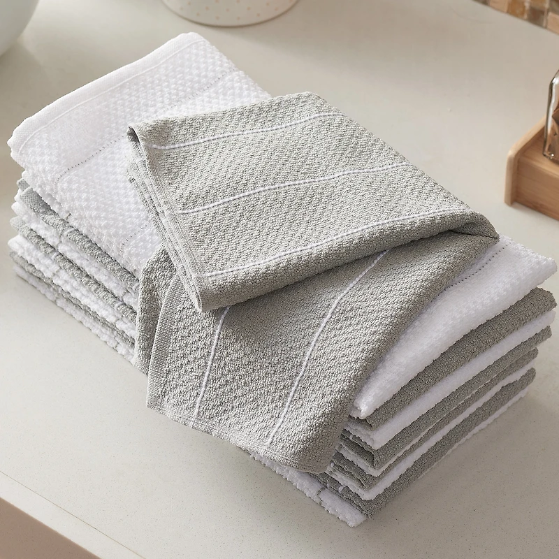 Mainstays Dobby Rice Weave Torchons de cuisine, 15"x25 », lot de 10, Argent doux