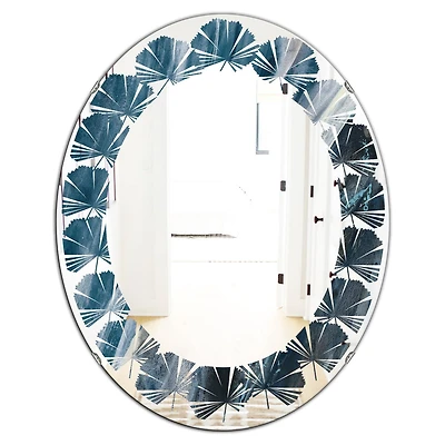 Designart 'Splash Blue Indigo' Modern Oval Wall Mirror - Leaves 24x36