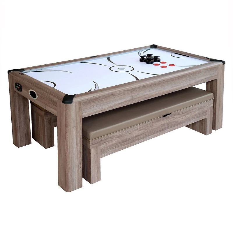 Ens. table d’air hockey Driftwood de Hathaway de 2,13 m (7 pi) avec bancs