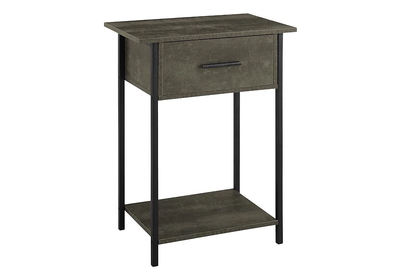 Monarch Specialties Accent Table, 2 Tier, End, Lamp, Living Room, Side Table, Storage Drawer, Small, Dark Bronze Laminate, Black Metal, Contemporary