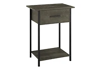 Monarch Specialties Accent Table, 2 Tier, End, Lamp, Living Room, Side Table, Storage Drawer, Small, Dark Bronze Laminate, Black Metal, Contemporary
