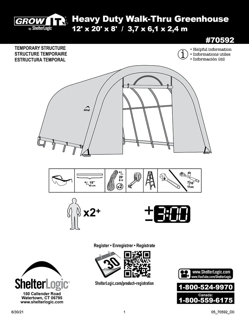 ShelterLogic Grow IT 12 x 20 x 8 ft Translucent Heavy Duty Round Greenhouse