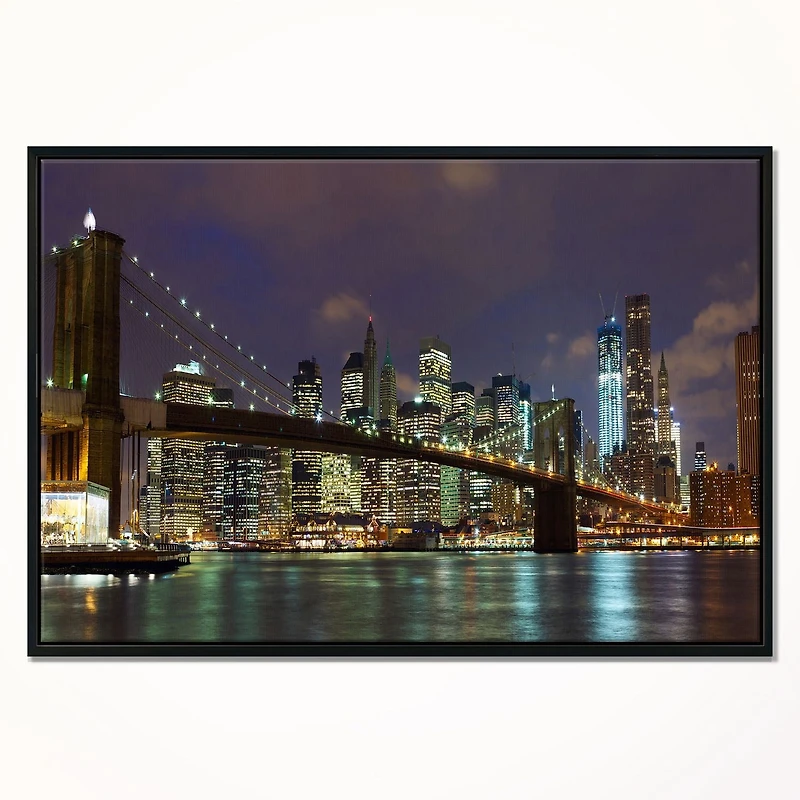 Design Art Brooklyn Bridge Panoramic View Framed Canvas Art Print