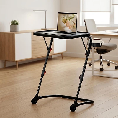 Homy Casa table plateau pliante 1 pièce 21,26 po, hauteur réglable avec porte-gobelet pour canapé-lit, noire