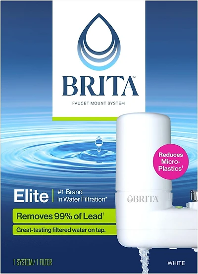 Brita Tap Water Filter System, Water Faucet Filtration System with Filter Change Reminder, Reduces Lead, BPA Free, Fits Standard Faucets Only - Basic, White,