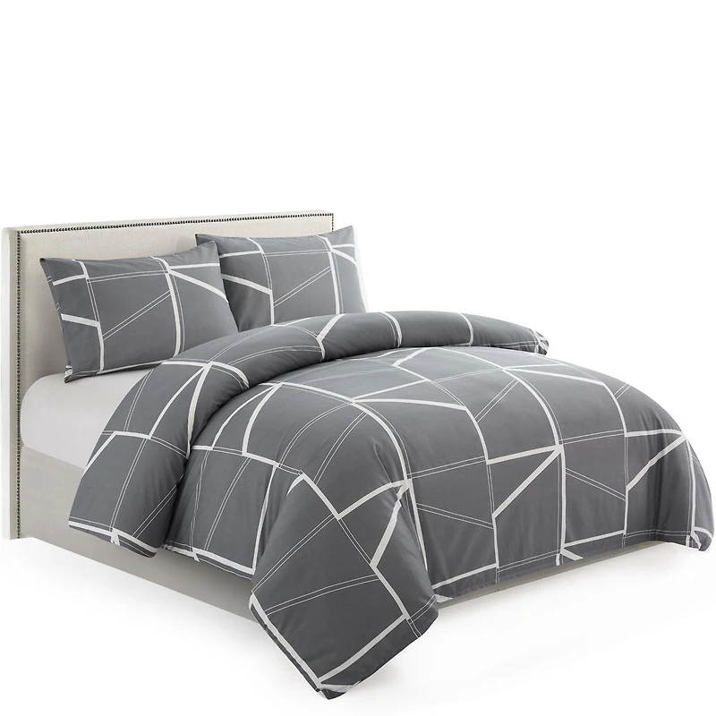 Marina Decoration Soft Silky Rich Printed Rayon from Bamboo All Season Duvet Cover Fitted Sheet Ensemble Bedding Set with Zipper and Corner Tie, Modern Fantasy Geometric Pattern