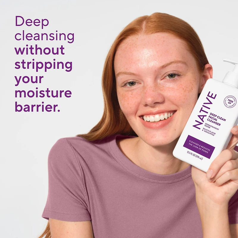 Native Deep Cleansing Facial Cleanser, for oily to combination skin, Sulfate Free, with Salicylic Acid and Eucalyptus, Dermatologist Tested, 370mL