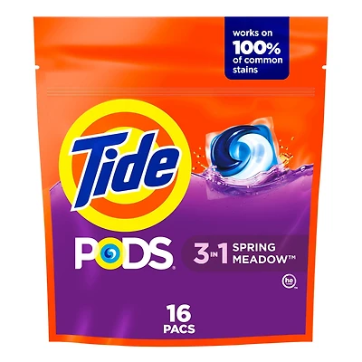 Tide Capsules de Détergent à Lessive, Parfum Prairie Fleurie, 3 en 1 Détachant, Éliminateur d'Odeurs, Protecteur des Couleurs, Capsules de Savon à Lessive Concentré, 16 Unités