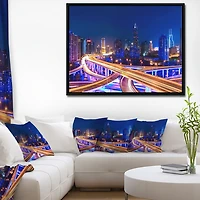 Design Art Interchange Overpass at Night Skyline Framed Canvas Art Print