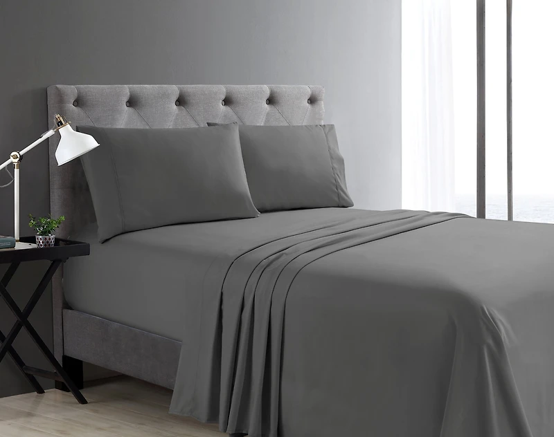 Swift Home Basic 4-Piece King Size Sheet Set, Ultra Soft, Deep Pocket, Easy Care Bedding Set, Gray