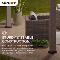 Sunjoy Outdoor Gazebo 13 ft. x 15 ft. Cedar Framed Gazebo with Black Steel 2-tier Hip Roof Hard Top