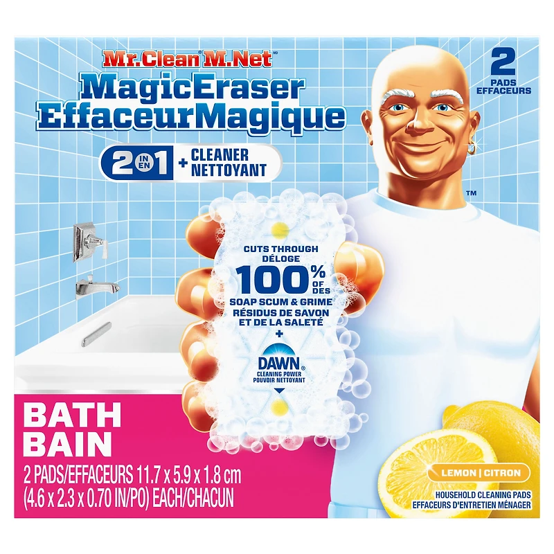 Mr. Clean Magic Eraser Sponge, Bathroom Cleaner, Soap Scum Shower & Tub Cleaner, 2 in 1 Bath, 2-Count
