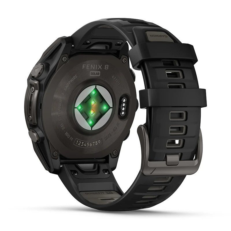 Garmin fēnix® 8 Solar Sapphire Lens GPS Smartwatch - 47-mm - Carbon Grey DLC Titanium Bezel with Black/Pebble Grey Silicone Band