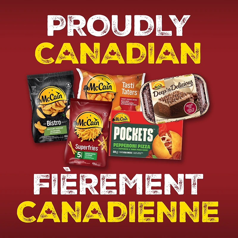 McCain® Pizza Pockets® Three Cheese, Made in Canada from domestic and imported ingredients, 12 x 100g