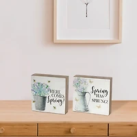 MDF Square Blocks Spring Floral - Set of 2
